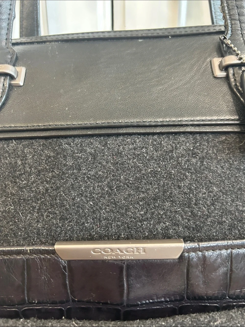 Coach Black Leather & Wool Laptop Tote